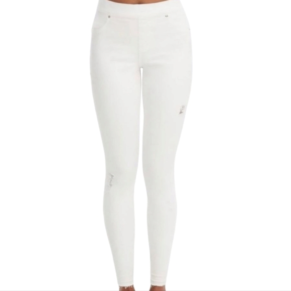 NWT SPANX Distressed White Skinny Ankle Frayed Cuff Jeans S Small New with Tag - Picture 10 of 11